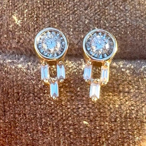 Vintage solid 14k gold genuine 1/2ctw baguette diamond  art deco earrings - Picture 1 of 16